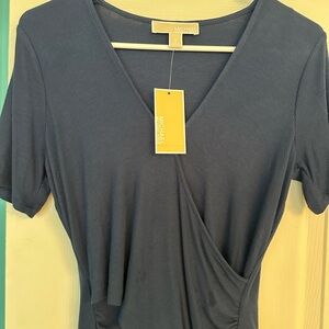 Michael Kors Navy Blue Short Sleeve Wrap Blouse